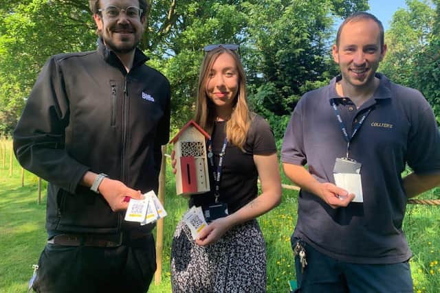 Biffa's Dominic Robeson (left) with Collyer’s Stuart Emery and Kate Mitchell, even donated a bee hotel! Photo: contributed