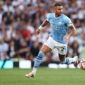 Kyle Walker of Manchester City in action against Arsenal at the Emirates Stadium on Sunday