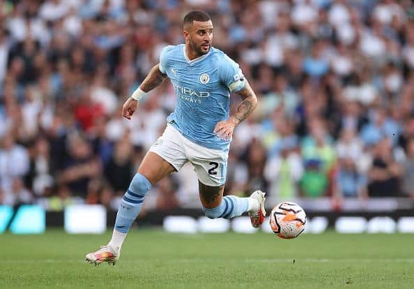 Kyle Walker of Manchester City in action against Arsenal at the Emirates Stadium on Sunday