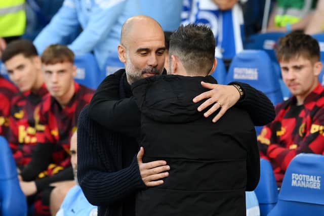 Pep Guardiola said he ‘admires’ Roberto De Zerbi, whose Brighton side travel to Manchester City on Saturday. (Photo by Mike Hewitt/Getty Images)