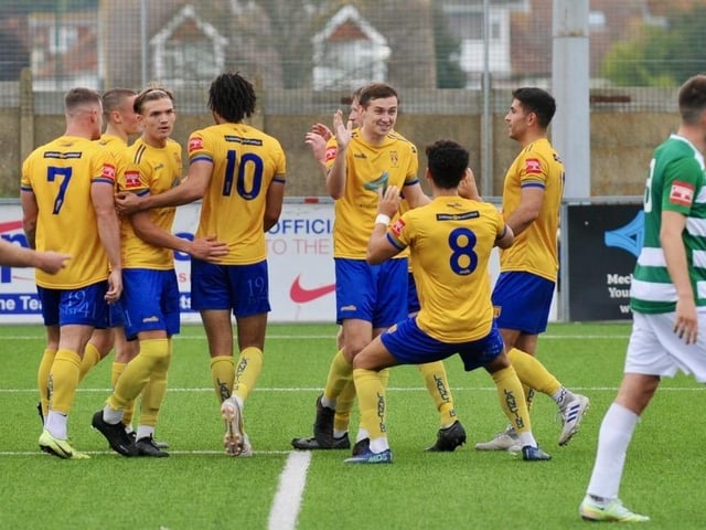 Action from Lancing's win over Corinthian in the Isthmian south east division