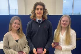 Toby Clegg, Olivia Vine and Isabelle Isitt, Year 13 students at Felpham Community College.