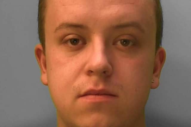 Police said James Trodd, also known as James Harland, is 27 and has no fixed address. Picture from Sussex Police