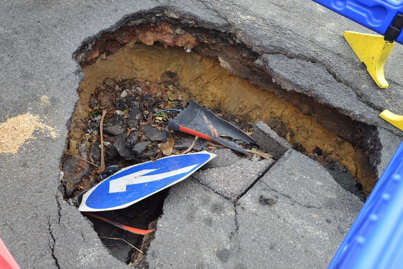 Sinkhole in Cooden Drive, Bexhill, near to the junction with South Cliff Avenue.