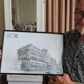 Glyn Croxton and his drawing of the Cavendish Hotel Eastbourne