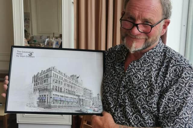 Glyn Croxton and his drawing of the Cavendish Hotel Eastbourne