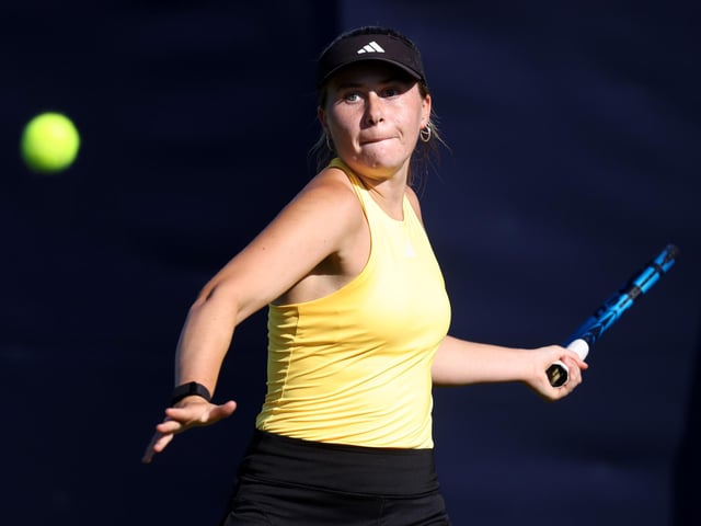Ella McDonald of Great Britain in action during her womens singles qualifying match against Ana Bogdan of Romania on day one of the Rothesay International Eastbourne at Devonshire Park (Photo by Charlie Crowhurst/Getty Images for LTA) : Qualifiers at Eastbourne's Rothesay International