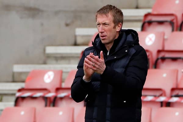 Brighton manager Graham Potter gestures on the touchline during the English Premier League football match between Southampton and Brighton and Hove Albion at St Mary's.