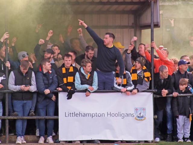 Littlehampton's FA Vase semi-final against Loughborough at The Sportsfield, attended by 3,150 gold-clad supporters