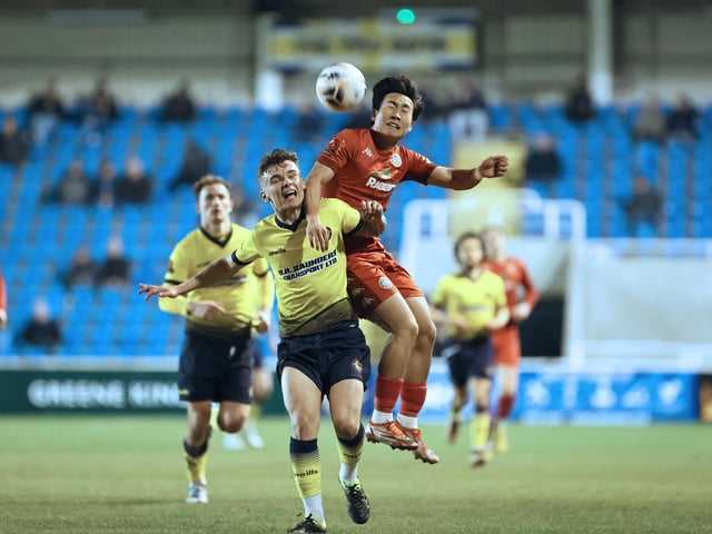 Action from Worthing's 1-0 win at Farnborough in the National League South