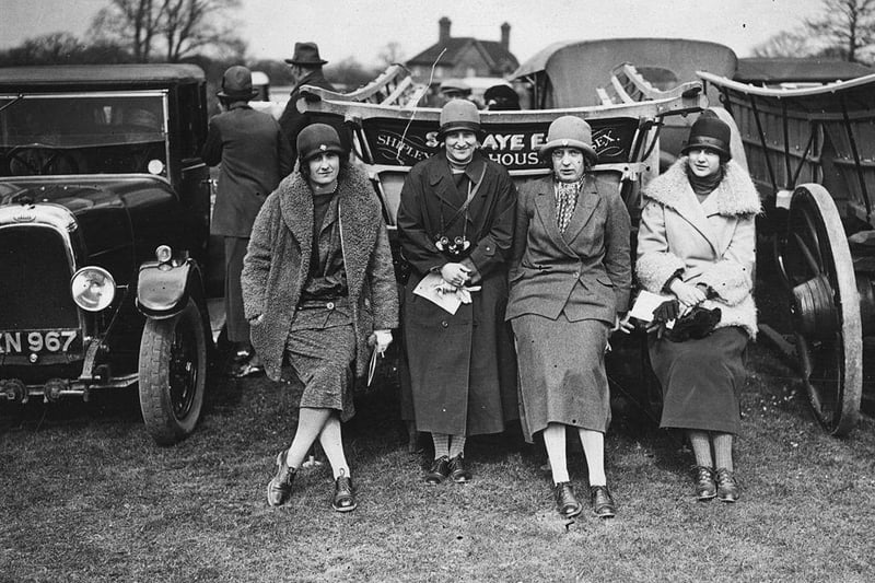 Four women at the Horsham and Crawley Point to Point Steeplechases at Dial Post near West Grinstead on 12th April 1925: