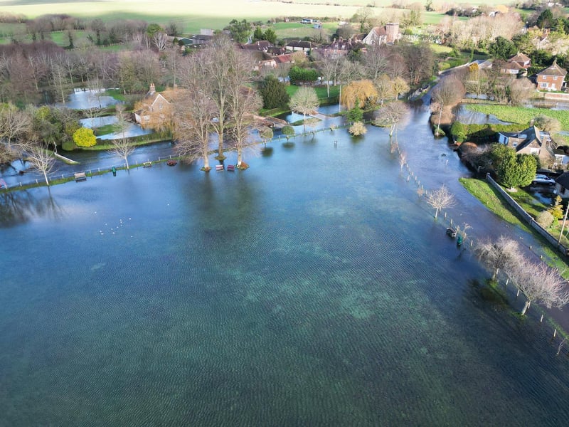 Flooding at Pook Lane and Sheepwash Lane, East Lavant after the River Lavant burst its banks