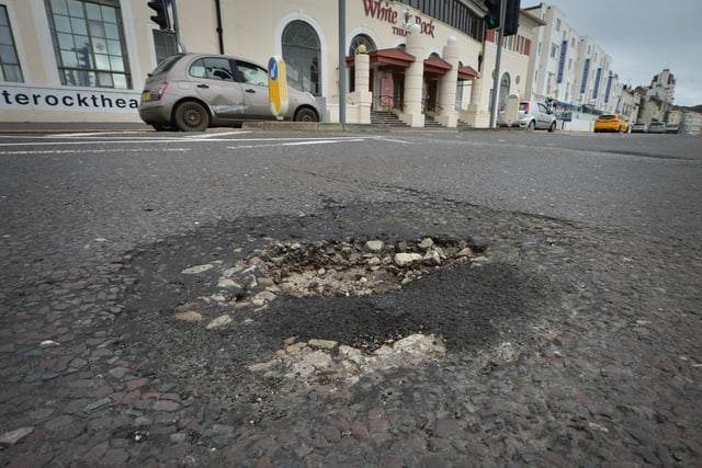 A pothole on Hastings seafront