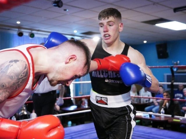 Action from Crawley's junior boxing squad at their annual blockbuster at the Goffs Park Social Club on Sunday. Picture by Max Spanner Photography