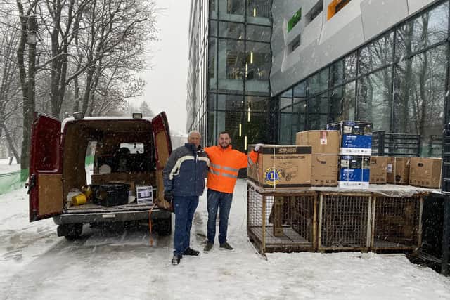 Richard unloaded the generators at the Catholic University of Lviv, which is a repository for humanitarian aid.