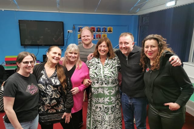 Comedians Chris McCausland and Jon Long with Sight Support Worthing volunteers and members at the charity's centre in Rowlands Road