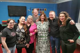 Comedians Chris McCausland and Jon Long with Sight Support Worthing volunteers and members at the charity's centre in Rowlands Road