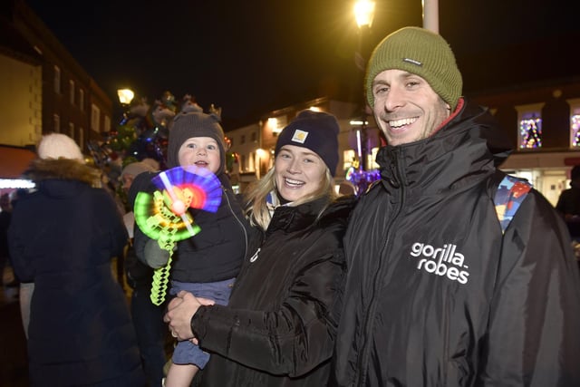 Emsworth Christmas lights were switched on in St Peter's Square on Friday, December 1, 2023. 

Pictured is: Rosie and Barney Reed with their son Freddie (1) from Emsworth.

Picture: Sarah Standing