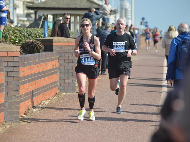 Images from the finish area at the 2026 Hastings Half Marathon