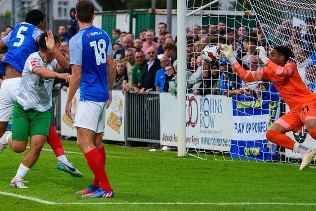 Action from Pompey's 1-1 draw with the Rocks in a pre-season friendly at Nyewood Lane