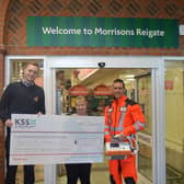 Lewis and Sue from Morrisons presented the donation to Mike Rose, KSS Paramedic