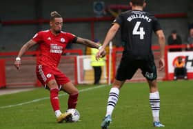 Crawley Town defender Kellan Gordon in action against Crewe. Picture: Natalie Mayhew/Butterfly Football