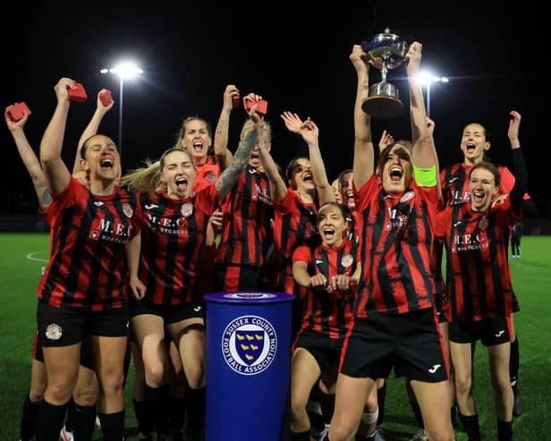 Saltdean United lift the Sussex Women's Challenge Cup.