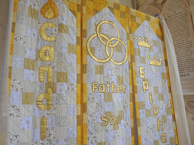 To celebrate the Queen's Jubilee a Flower and Quilt show in St Mary's Church with flower arrangements by Worthing Flower Club and quilted banners by Chris Diebel. Pic S Robards SR2206021