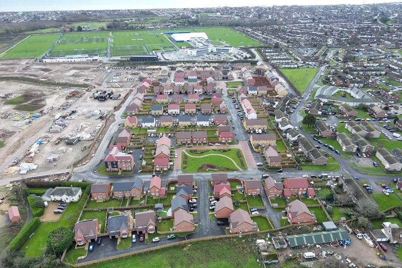The Mash Barn Estate in Lancing seen from above on Christmas Day