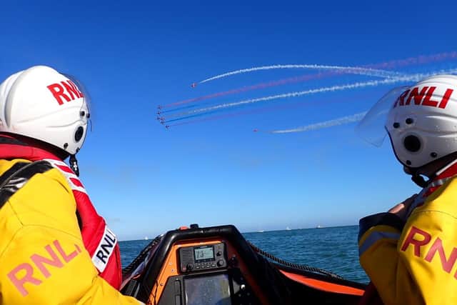 A person in distress was aided by volunteers from Eastbourne RNLI during a busy weekend during Airbourne. Picture: Eastbourne RNLI