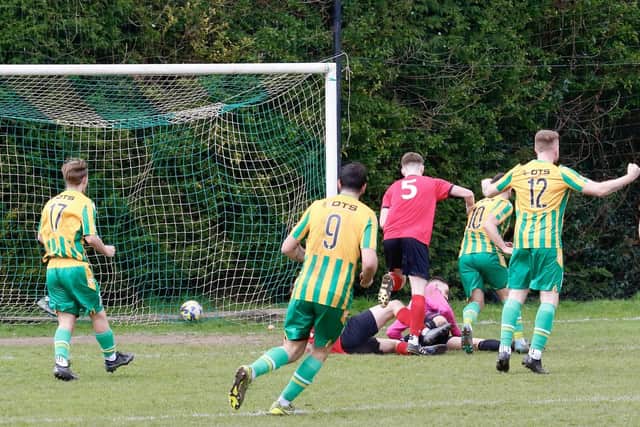 An historic goal - Westfield equalise against Sedlescombe and it's the final goal at the Parish Field before they move to their new ground up the road | Picture: Joe Knight