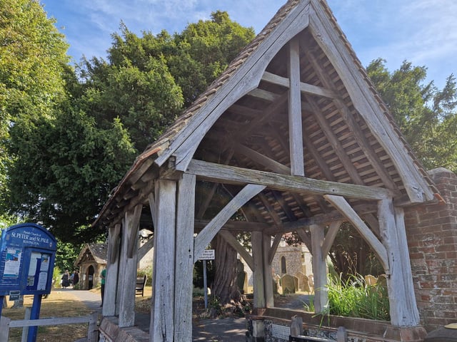 The lych gate was built from the timbers of the church roof in1860 and restored in 1960
