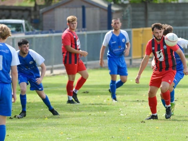 Action from a pre-season friendly between Shoreham and Worthing United at Middle Road