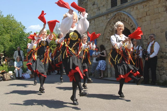 Sompting Village Morris dancing outside St Mary's Church in Shoreham in June 200y