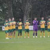 Horsham line-up before Saturday's FA Trophy win at Larkhall Athletic. Picture by John Lines