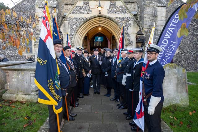 Guard of Honour, from left, Lieutenant Commander Noel Atkins, Worthing mayor Cathy Glynn-Davies, parade marshall Tony Avery, Lord-Lieutenant of West Sussex, Lady Emma Barnard, and councillor Lionel Harman.. Picture: Andrew Mardell