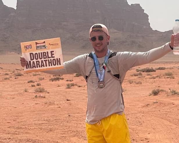 Matt Shepherd completes a double marathon in Jordan, part of his fundraising challenge for charity