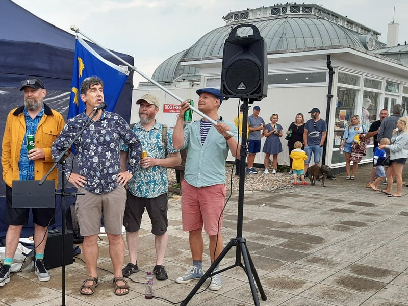 The Duck Pond Sailors singing sea shanties on Worthing promenade on Sunday afternoon