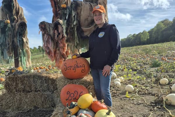 Farmer Caroline Harriott at Sompting Pumpkins, which has free entry
