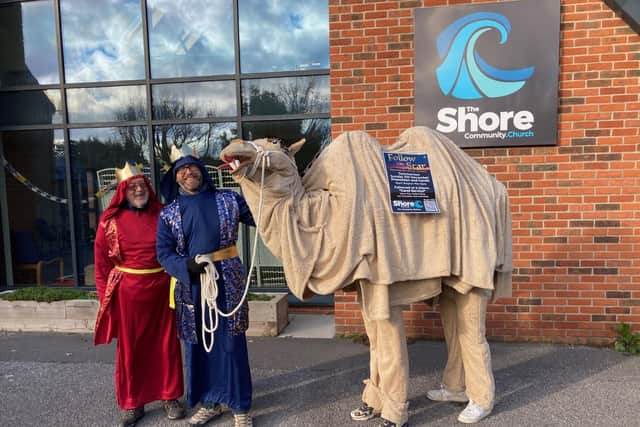 Camella the camel with the Three Wise Men from The Shore Community Church