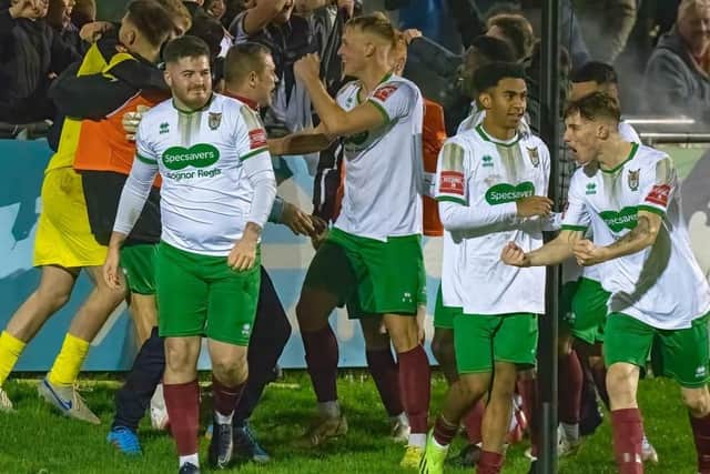 Action from Bognor Regis Town's win at Lewes FC in the FA Trophy second round. Picture by Trevor Staff, Lyn Phillips and Tommy McMillan
