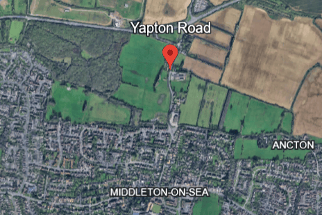 The left-turn lane into Yapton Road – from the A259 heading towards Middleton-on-Sea – closed on Monday, October 19. It is expected to reopen on November 13. Photo: Google Earth