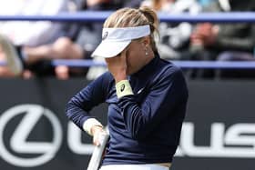 Britain's Harriet Dart served for the match and led 40-15 but Barbora  Krejčíková fought back superbly to save those two match points and win the decider 7-5. (Photo by ADRIAN DENNIS/AFP via Getty Images)