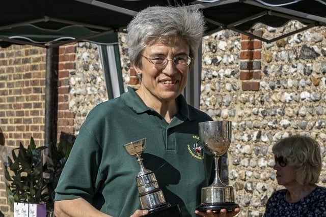 Diana Buckley with the Ladies Challenge Cup and the Cookery Cup at East Preston and Kingston Horticultural Society flower show