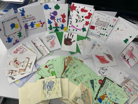 Decorated Christmas cards from children of local schools
