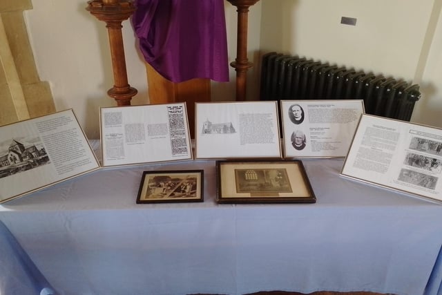 Historical exhibition of photographs and newspaper cuttings from 1881 when a church was first proposed, up until the laying of the foundation stone