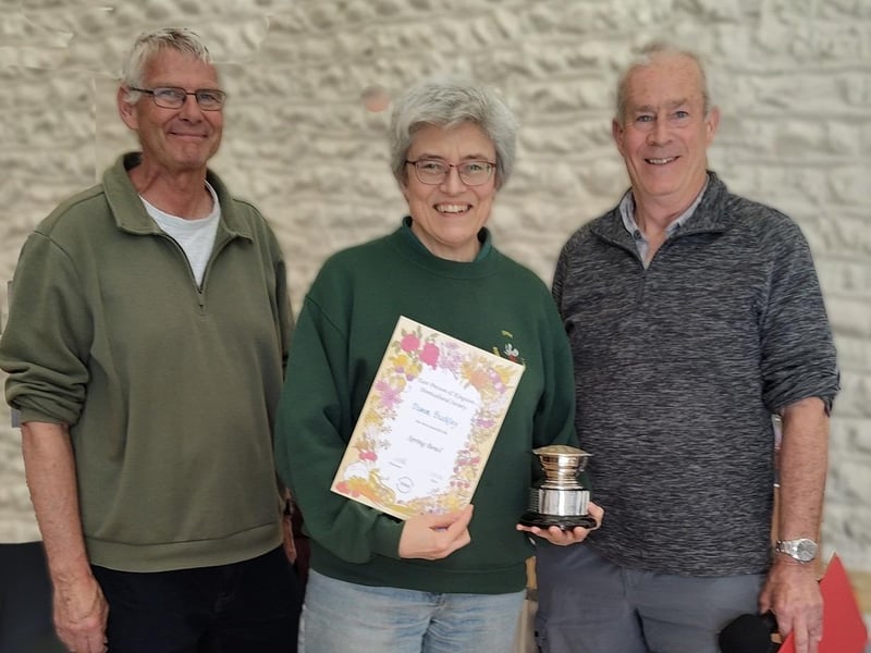 Diana Buckley receiving the Spring Bowl from Chris Hill and Simon Smith
