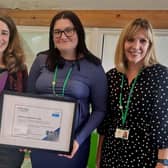 East Sussex community group first to achieve silver accreditation for wellbeing at work. Havens Community Hub representatives accept the award. (L-R) Flavia de Melo Dewey (ESCC), Dani McDonald (Hub), Dawn Norman (Hub).