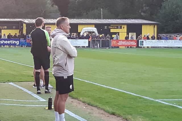 Crawley Town boss Scott Lindsey on the sidelines at East Grinstead Town FC on Tuesday night. Picture: Mark Dunford/SussexWorld