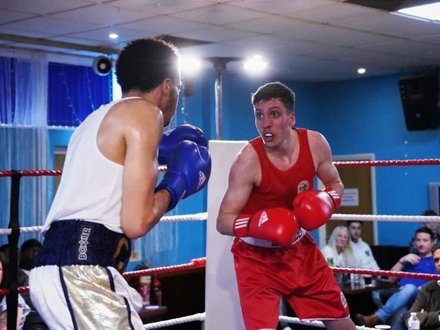 Action from Crawley's junior boxing squad at their annual blockbuster at the Goffs Park Social Club on Sunday. Picture by Max Spanner Photography